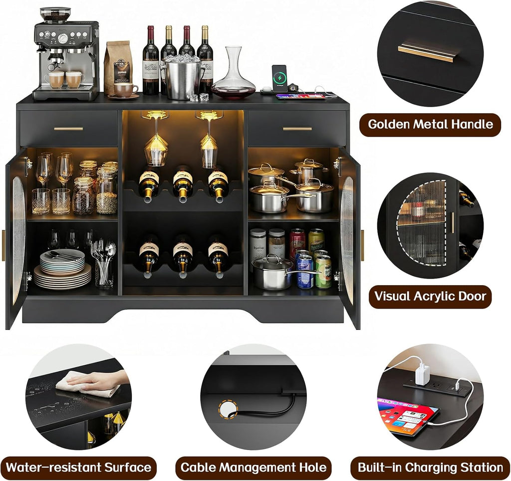 Black LED Wine Bar Cabinet