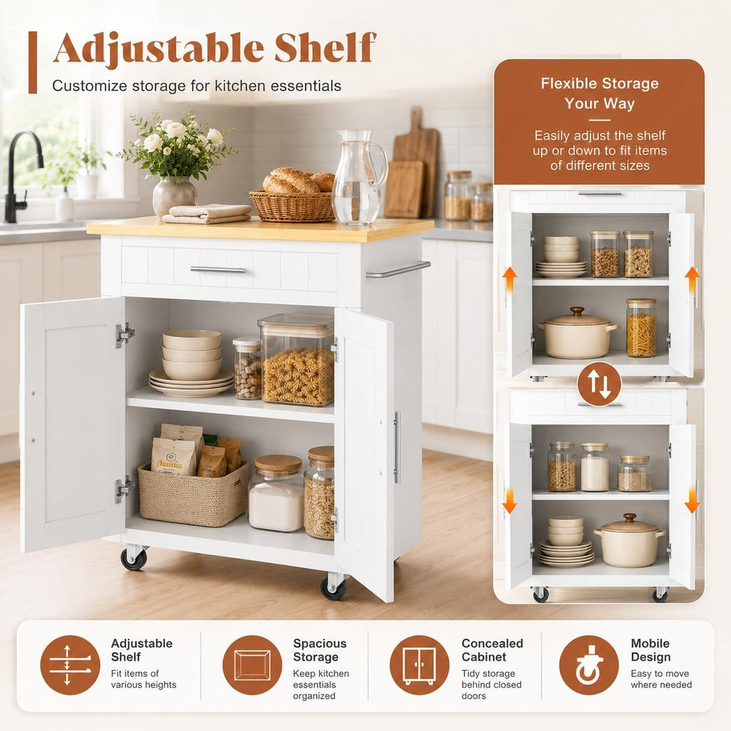 Rolling White Kitchen Island Cart