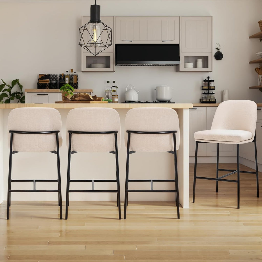 Beige Metal Counter Bar Stools Set