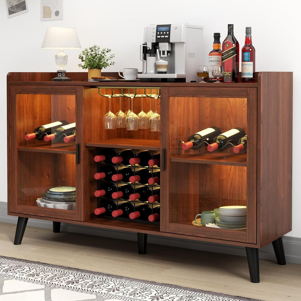 Loomie Walnut LED Wine Bar Cabinet