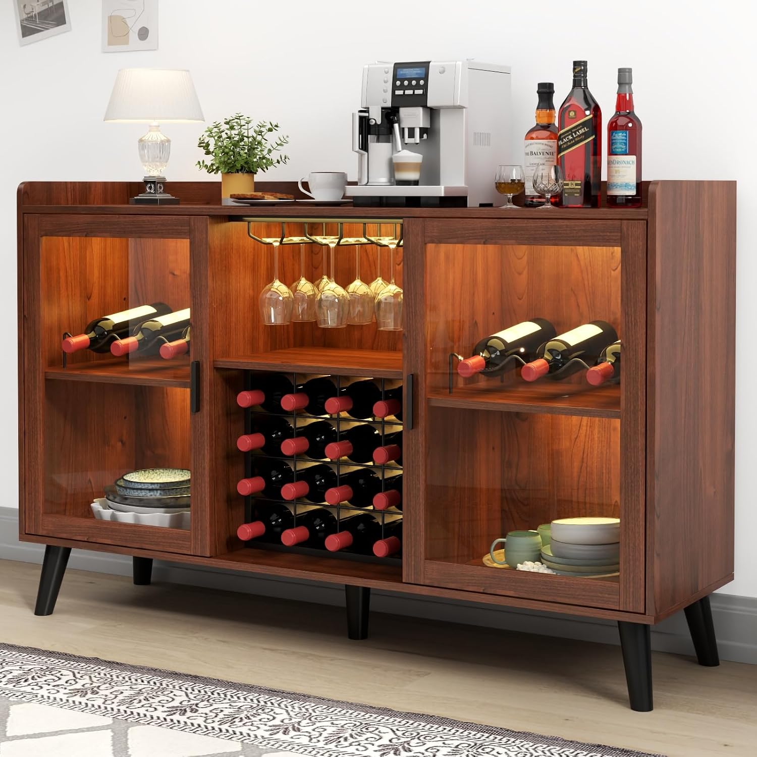 Loomie Walnut LED Wine Bar Cabinet