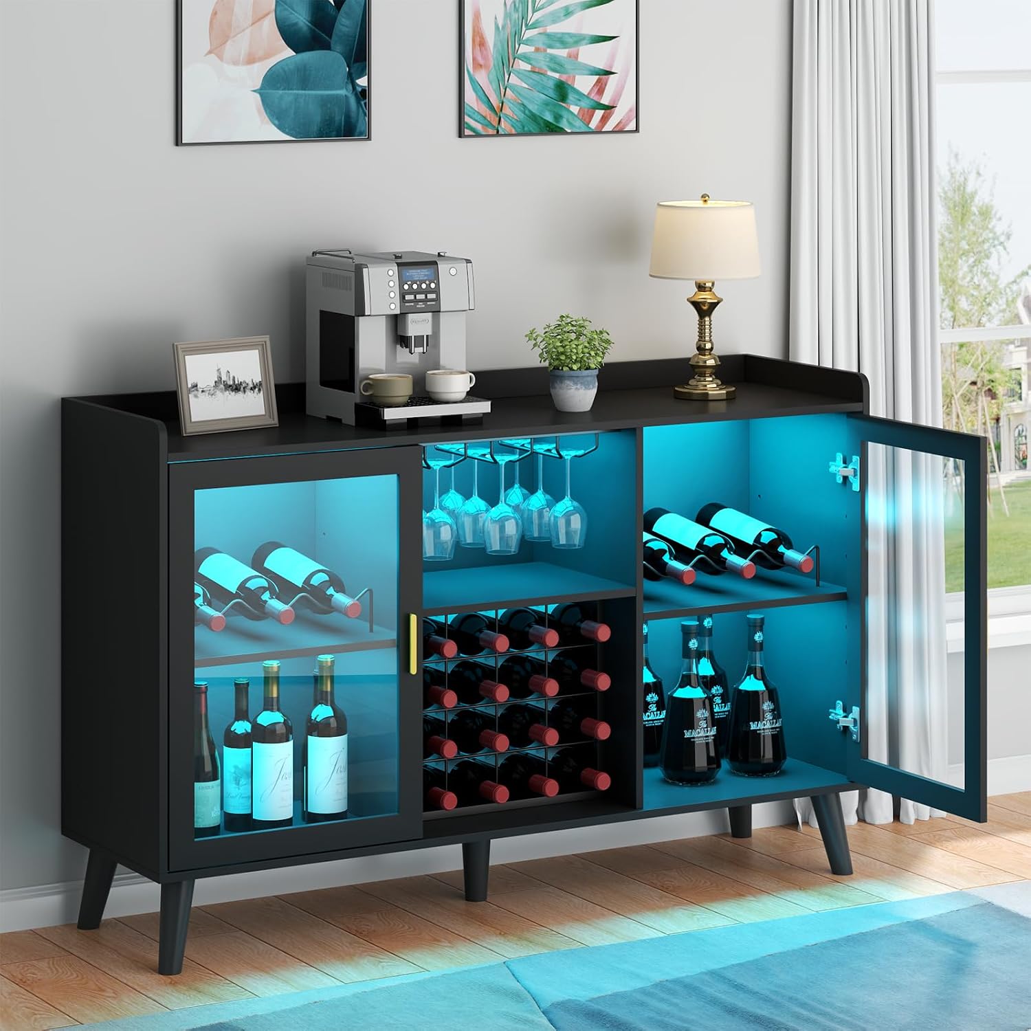 Black LED Wine Bar Cabinet