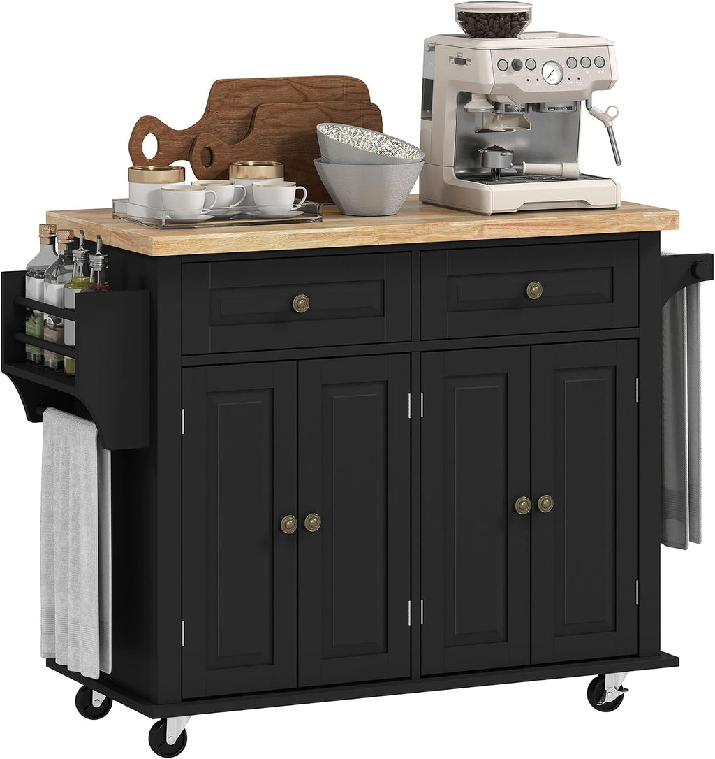 Black Rolling Wood Top Kitchen Cart