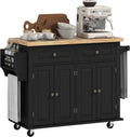 Black Rolling Wood Top Kitchen Cart