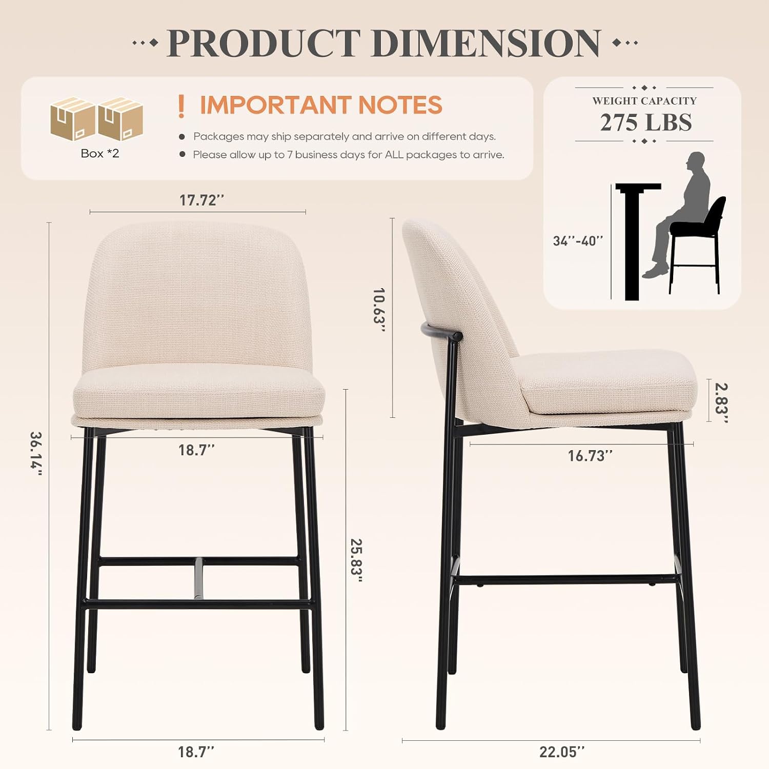 Beige Metal Counter Bar Stools Set
