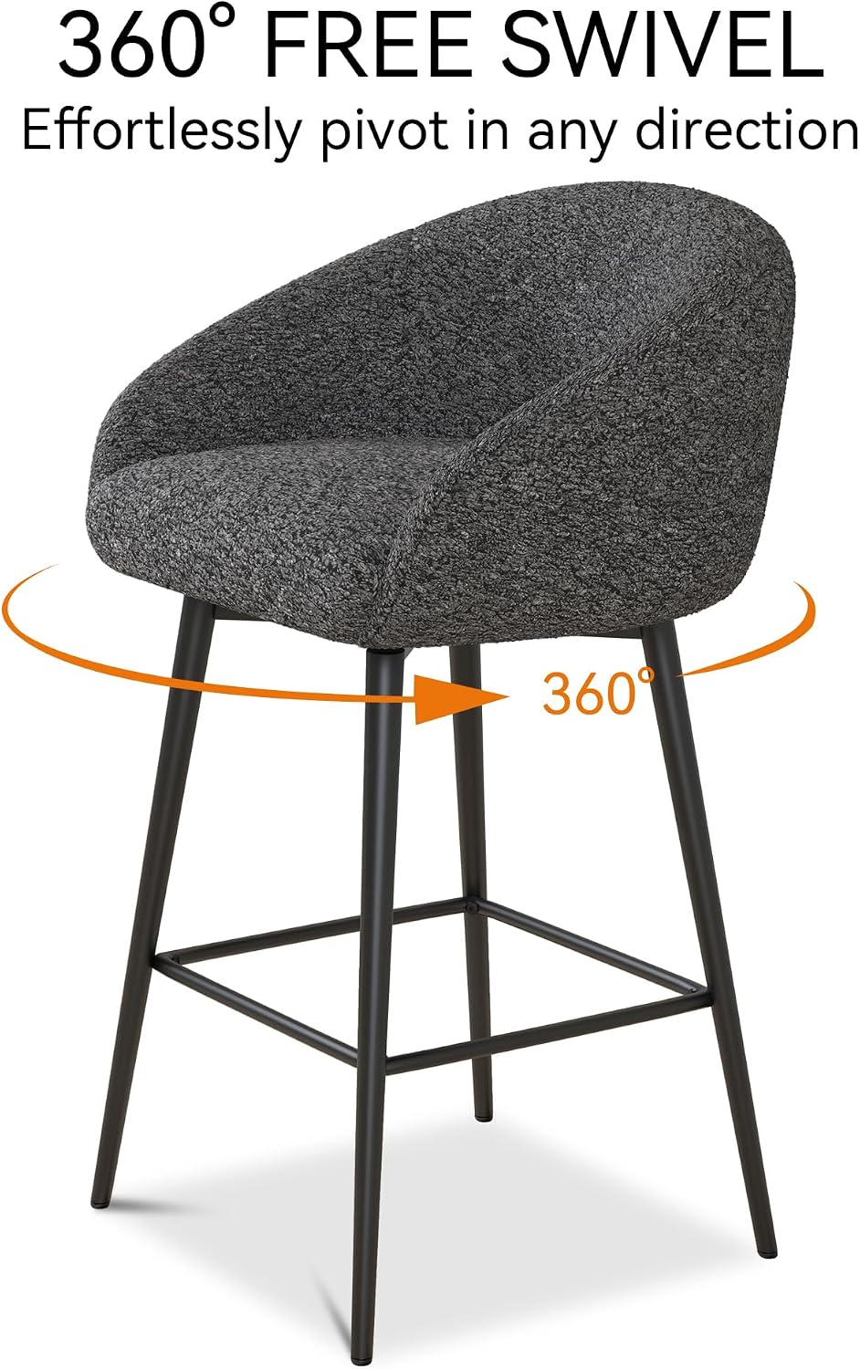 Dark Grey Sherpa Swivel Bar Stools Set
