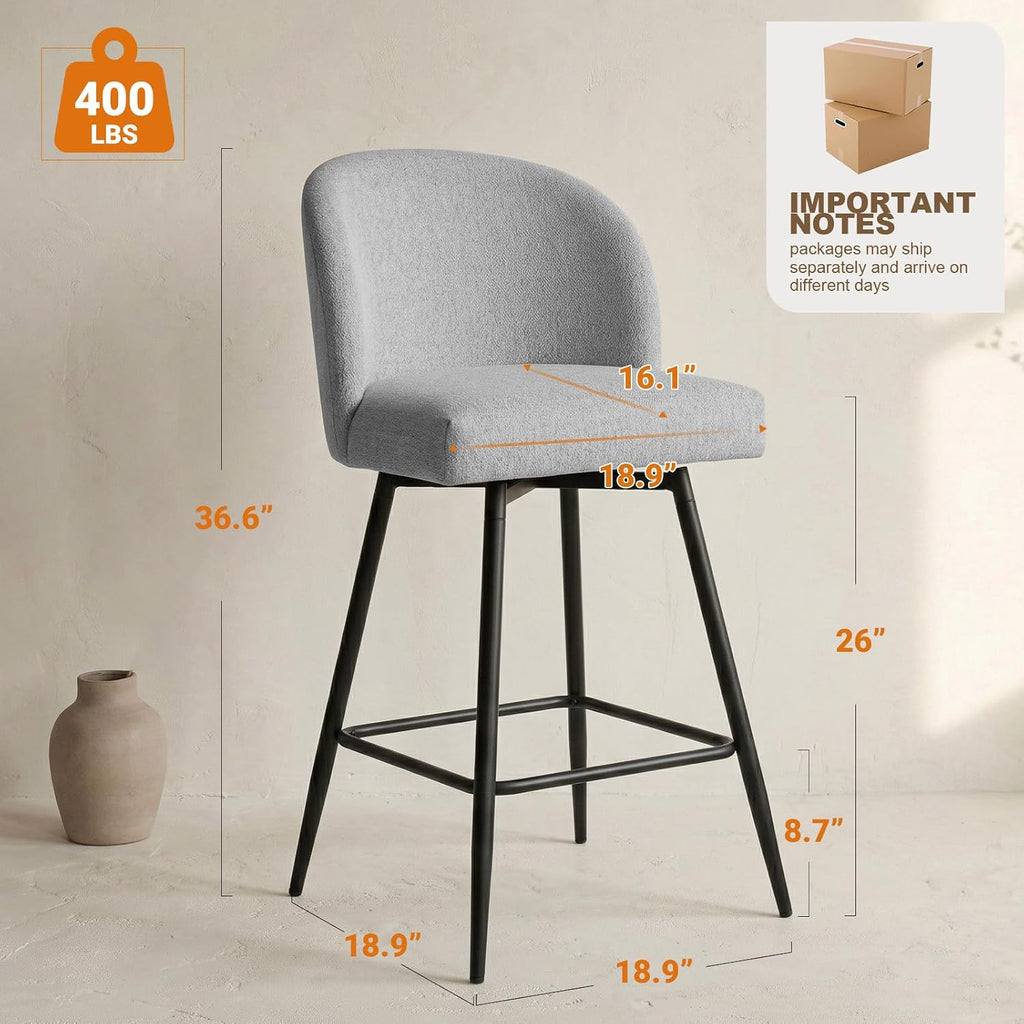 Gray Linen Swivel Bar Stools Set