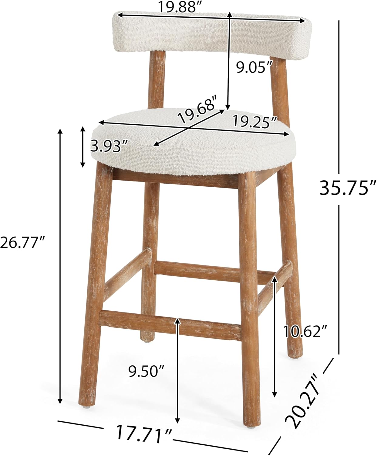 Home Milky White Wood Bar Stools Set