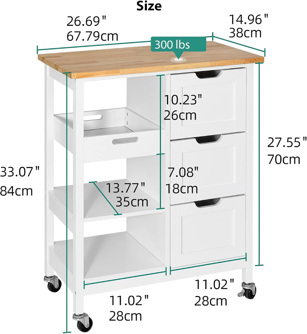 Rolling Wood Kitchen Island Cart Oak White