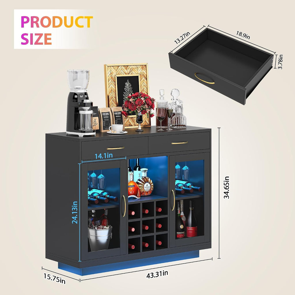 Black LED Wine Bar Cabinet