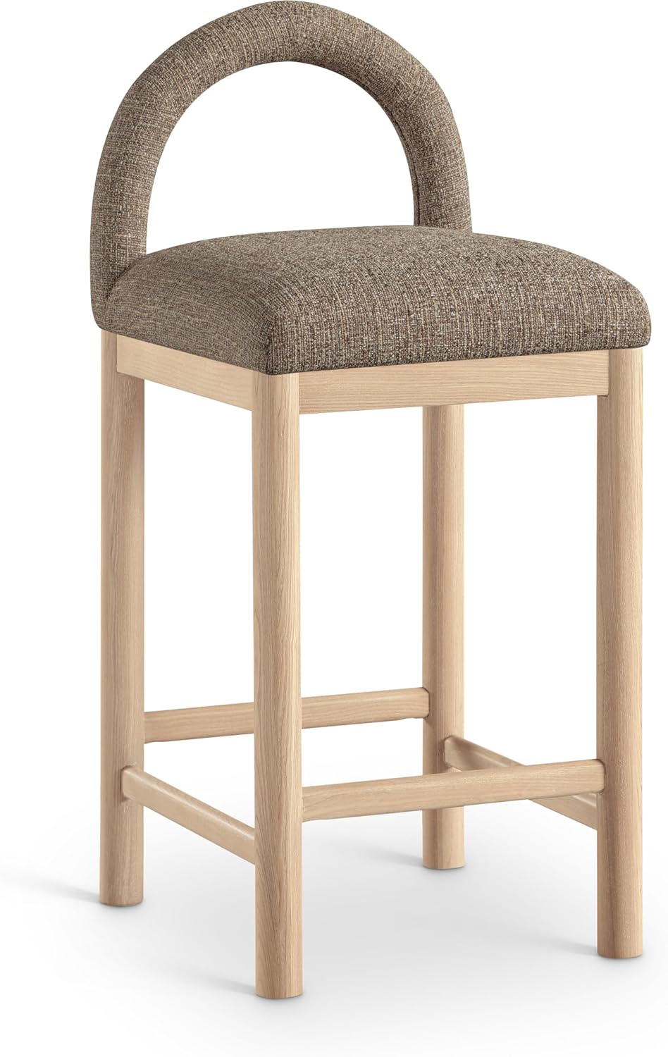 Brown Linen Wood Counter Bar Stool