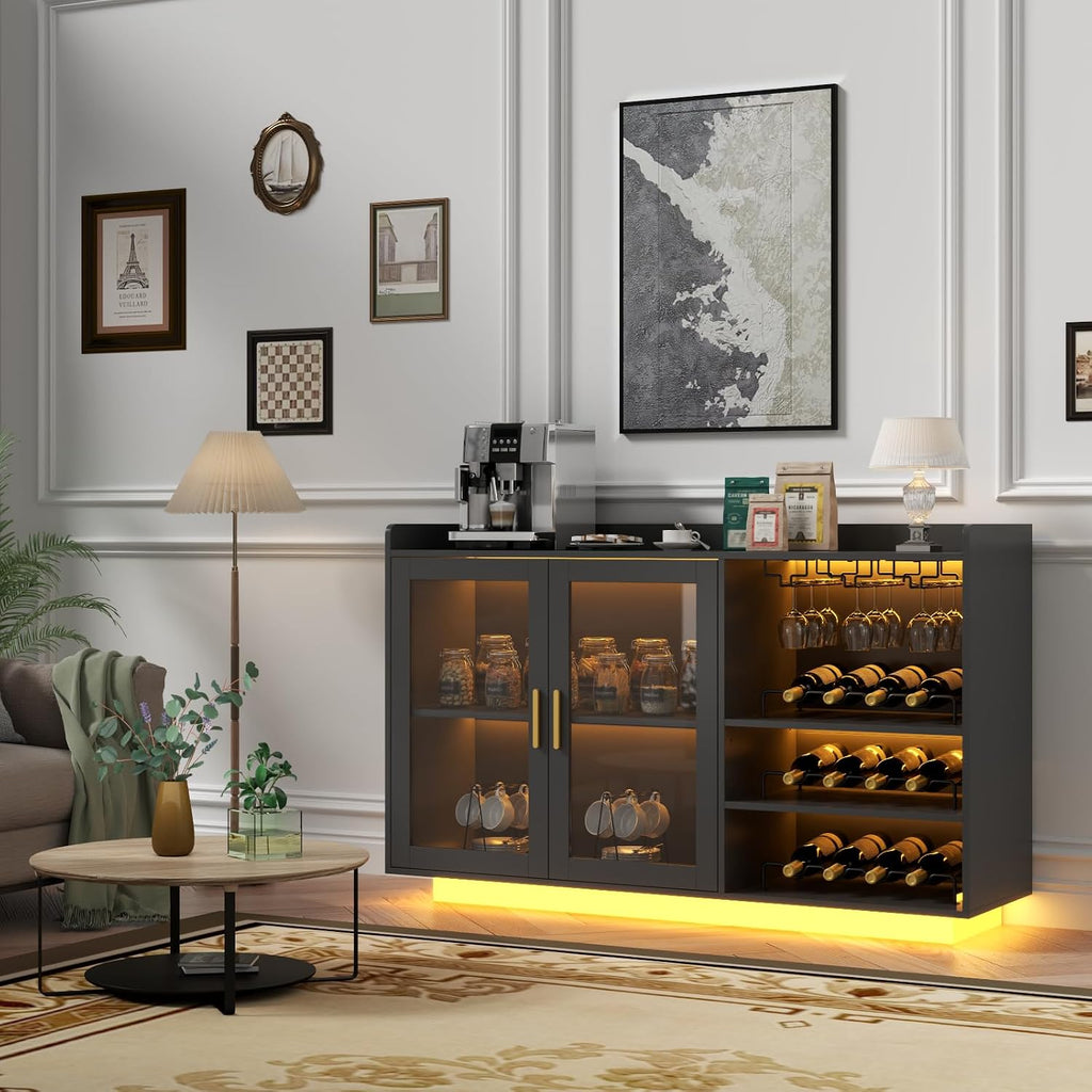 Loomie Black LED Wine Bar Cabinet