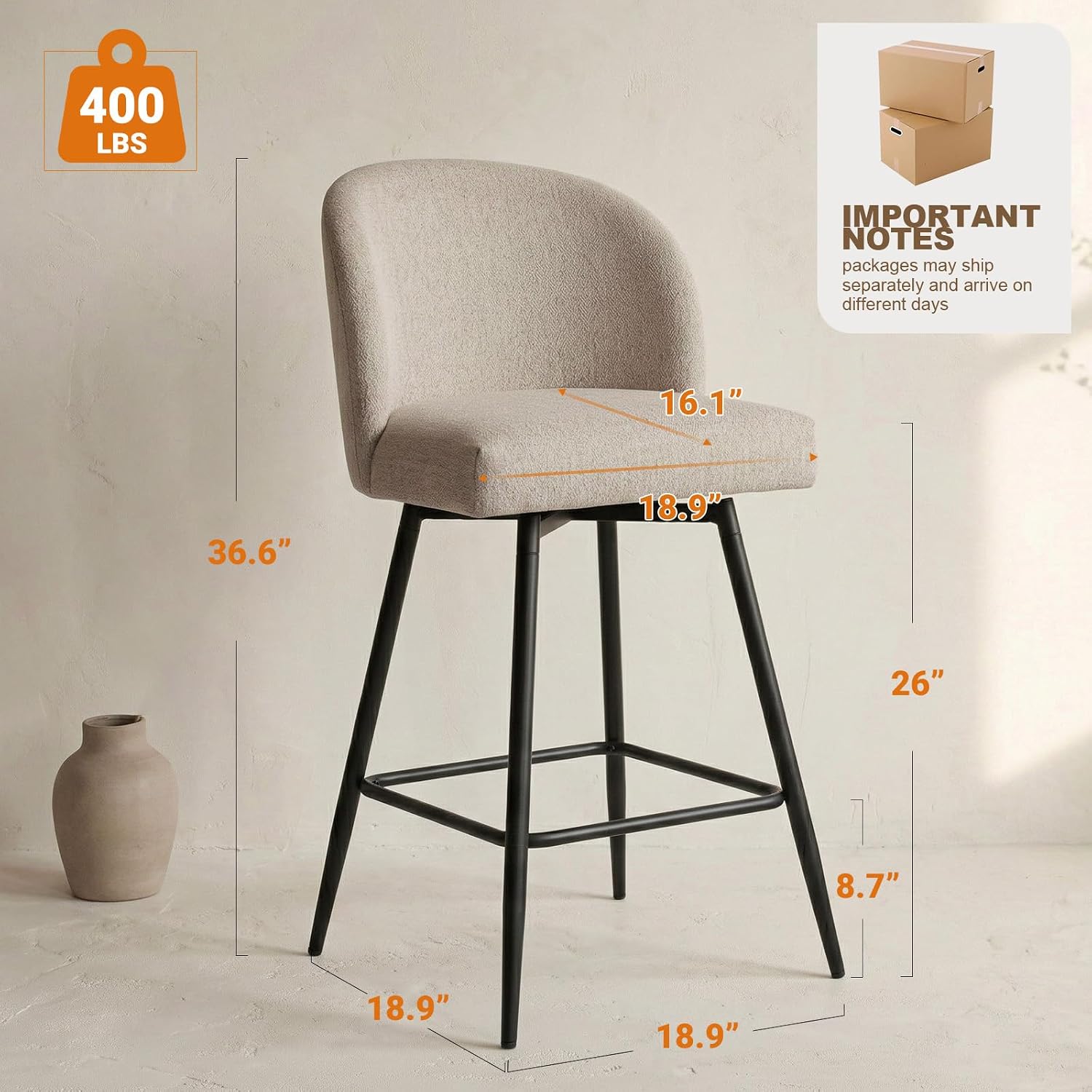 Reddish Sand Linen Swivel Bar Stools Set