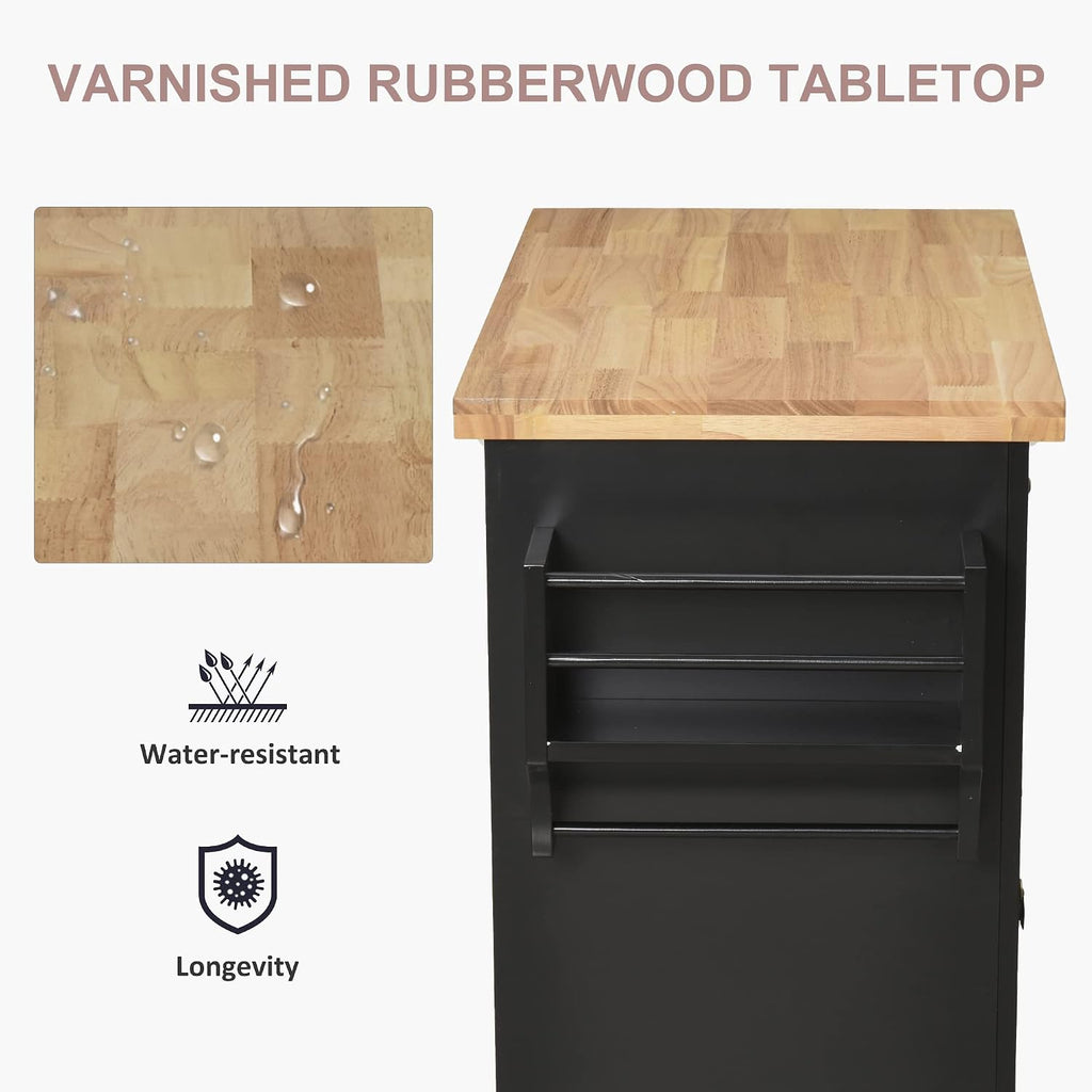 Black Rolling Wood Top Kitchen Cart