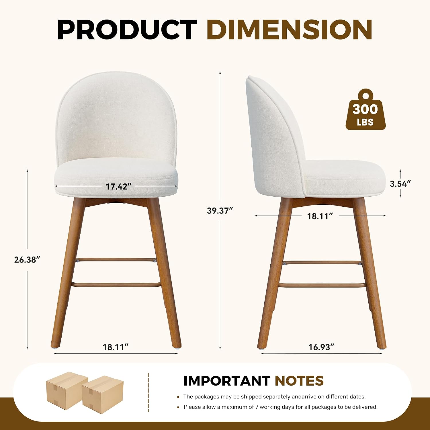 Cream Wood Swivel Bar Stools Set