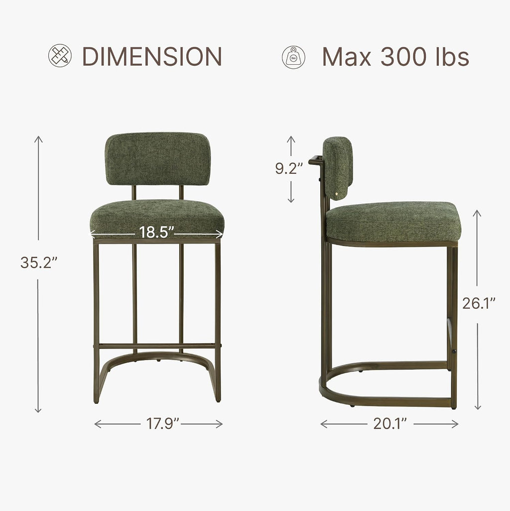 Green Gold Counter Height Bar Stools Set