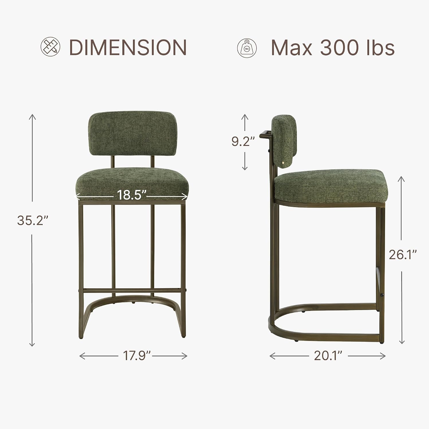 Green Gold Counter Height Bar Stools Set