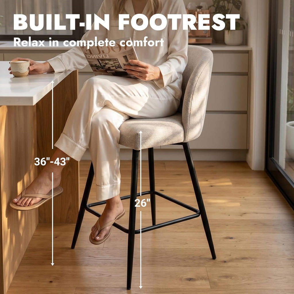 Reddish Sand Linen Swivel Bar Stools Set