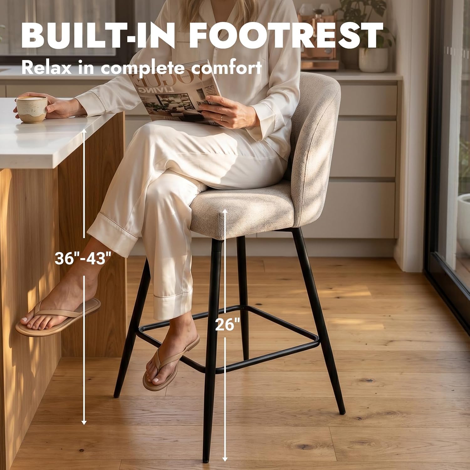 Reddish Sand Linen Swivel Bar Stools Set