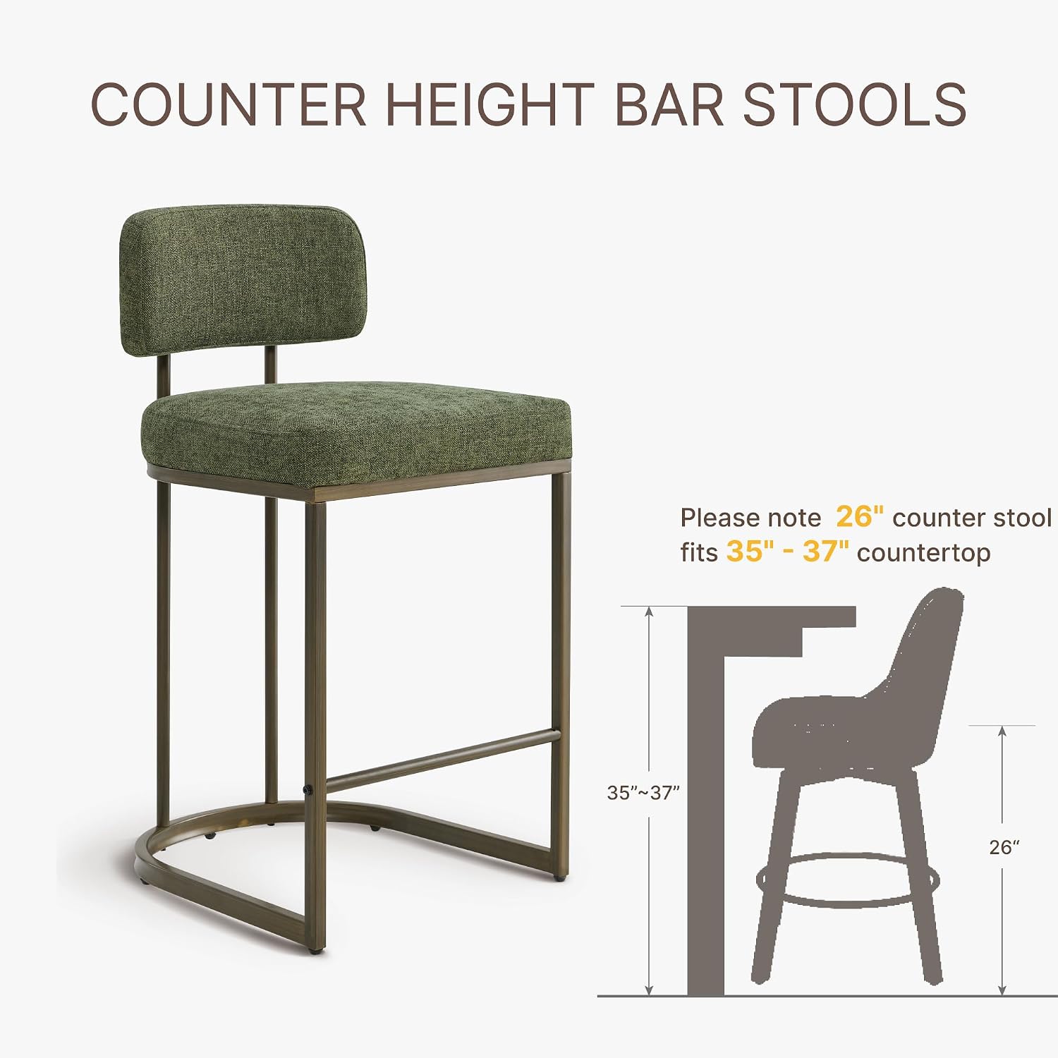 Green Gold Counter Height Bar Stools Set