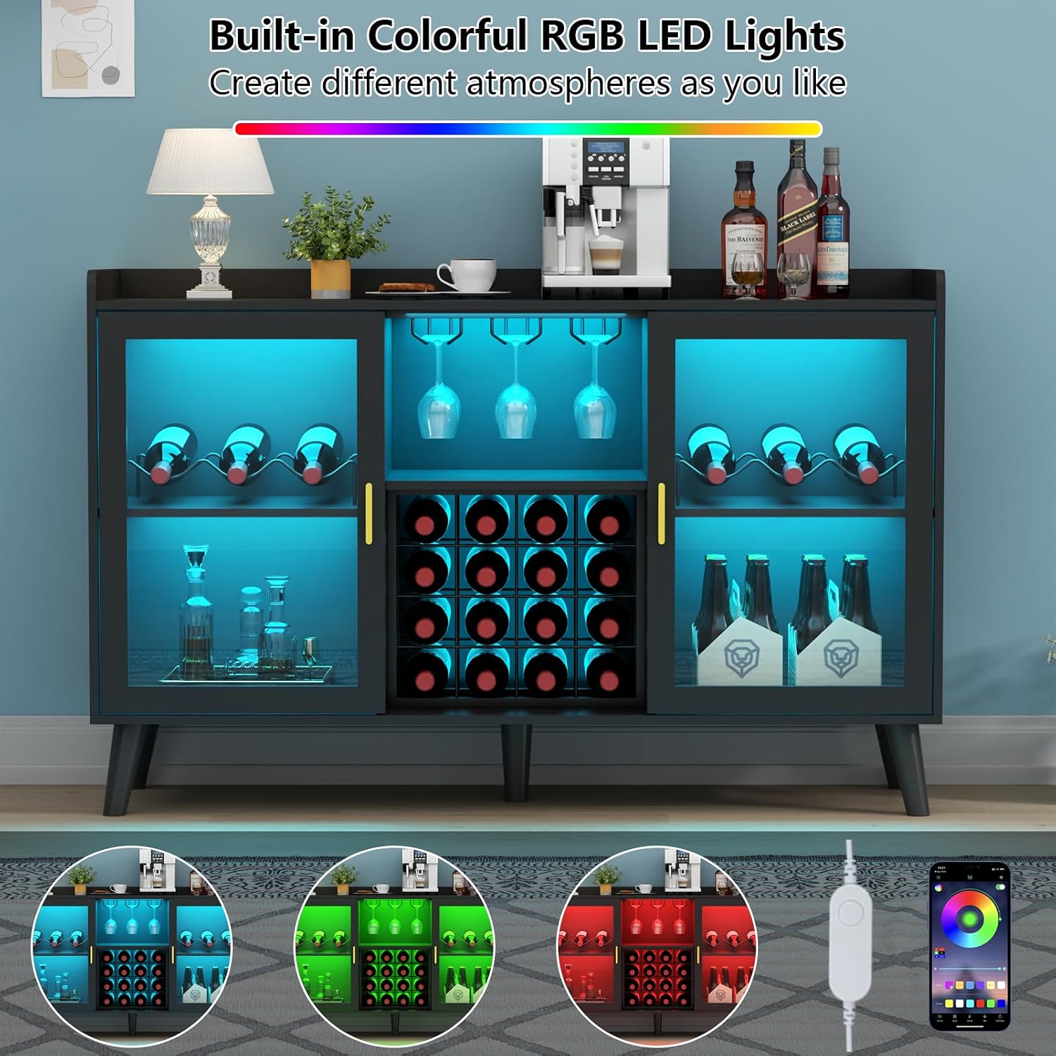 Black LED Wine Bar Cabinet