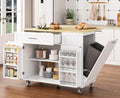 White Rolling Wood Top Kitchen Cart
