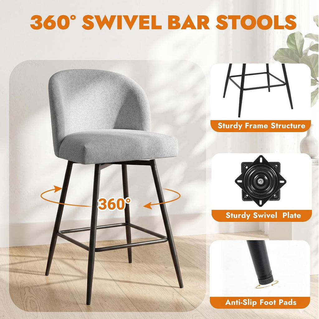 Gray Linen Swivel Bar Stools Set