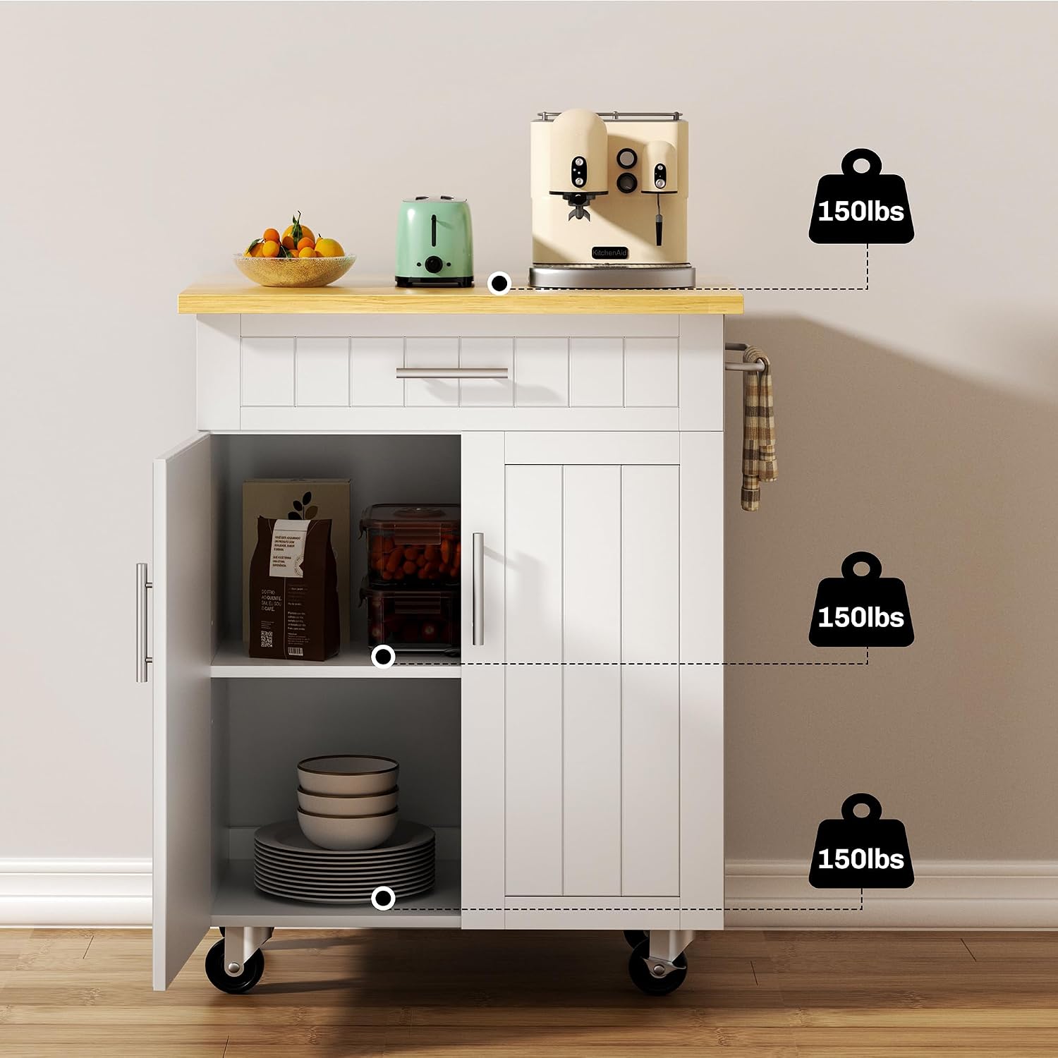 White Rolling Kitchen Island Cart