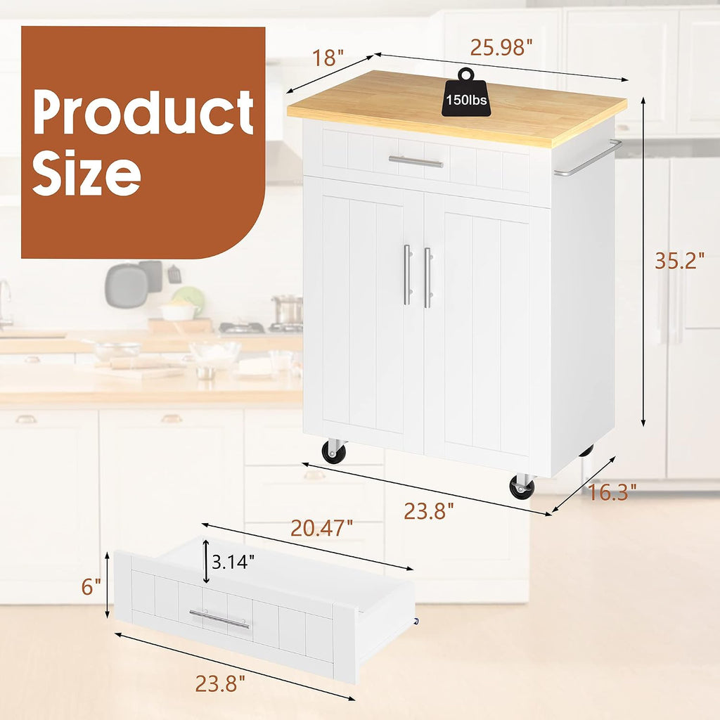 White Rolling Kitchen Island Cart