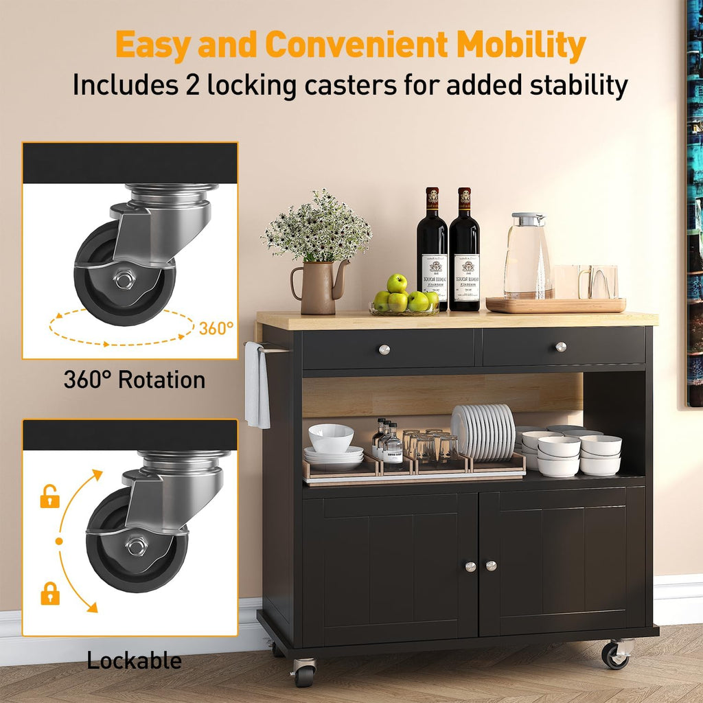 Black Rolling Kitchen Island Cart