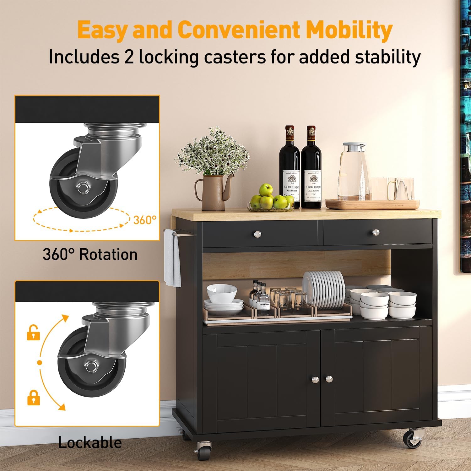 Black Rolling Kitchen Island Cart