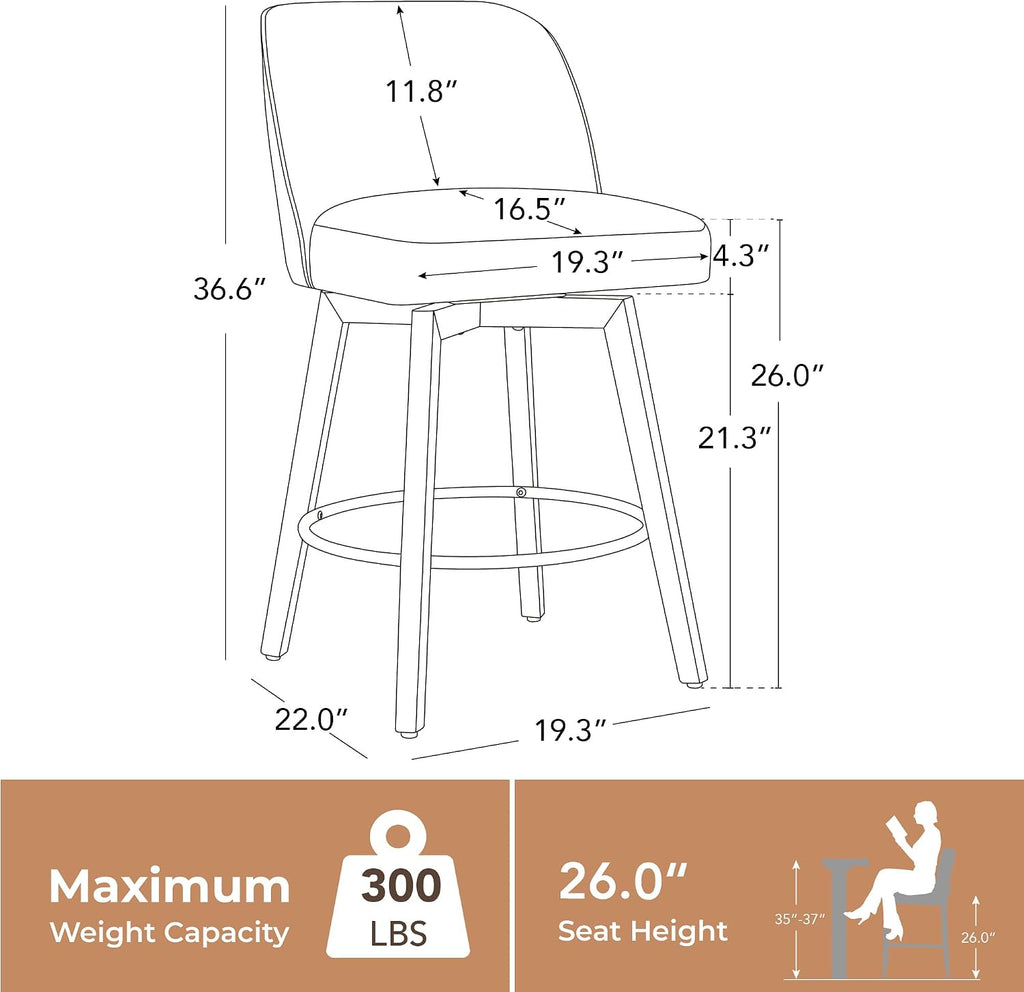 Cream Wood Swivel Bar Stools Set