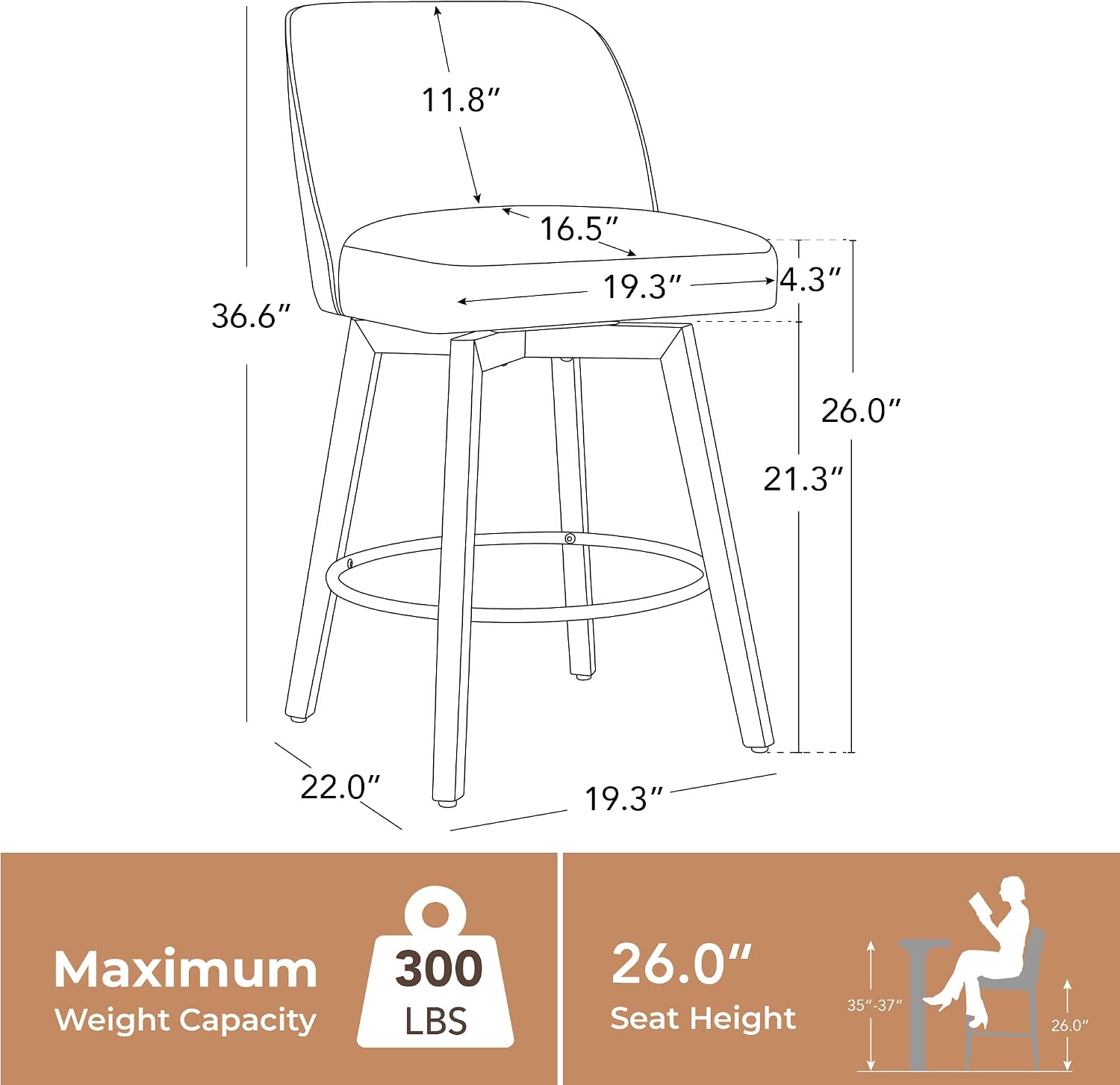 Cream Wood Swivel Bar Stools Set