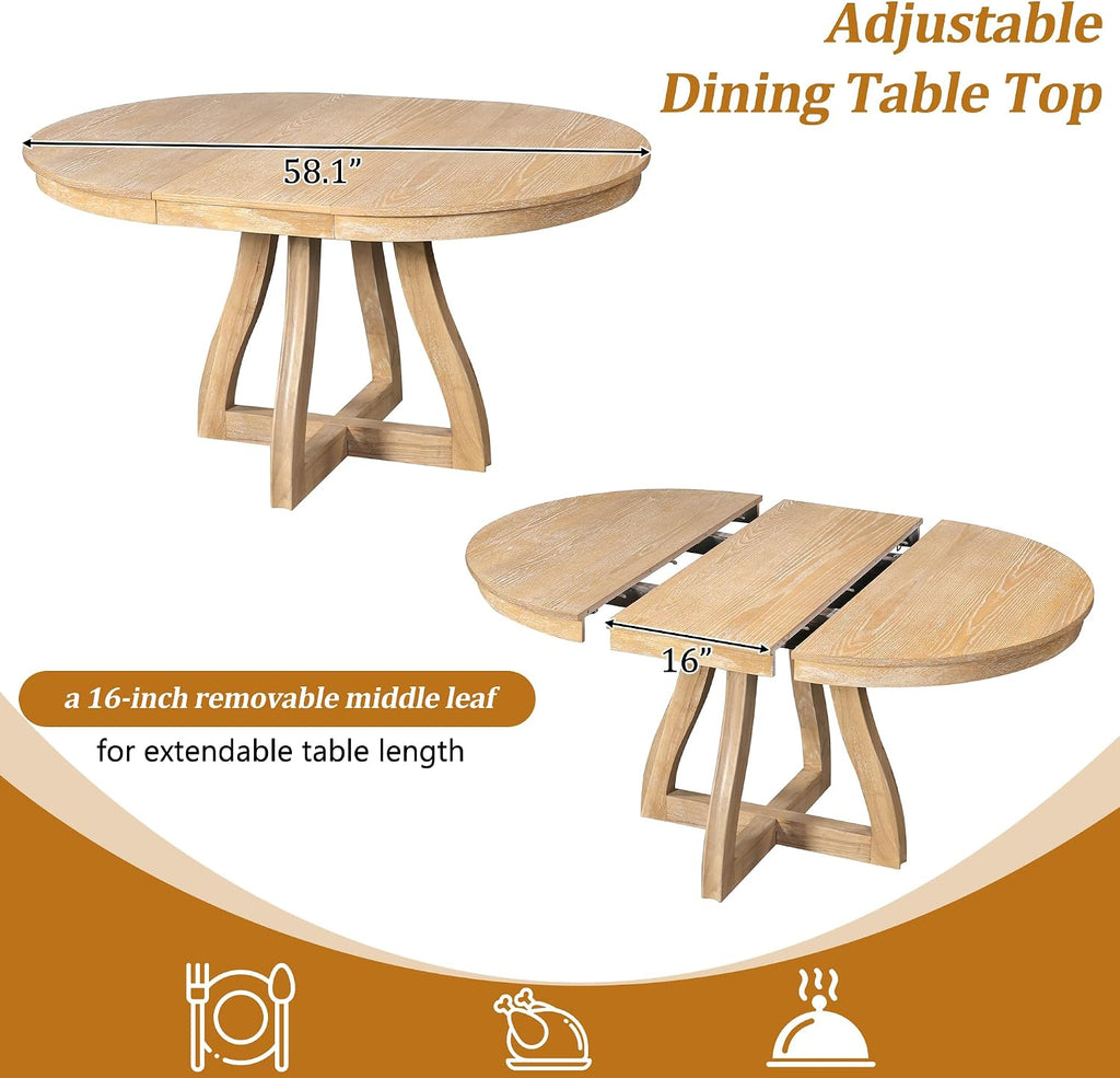 Merax Natural Wash Extendable Round Dining Table