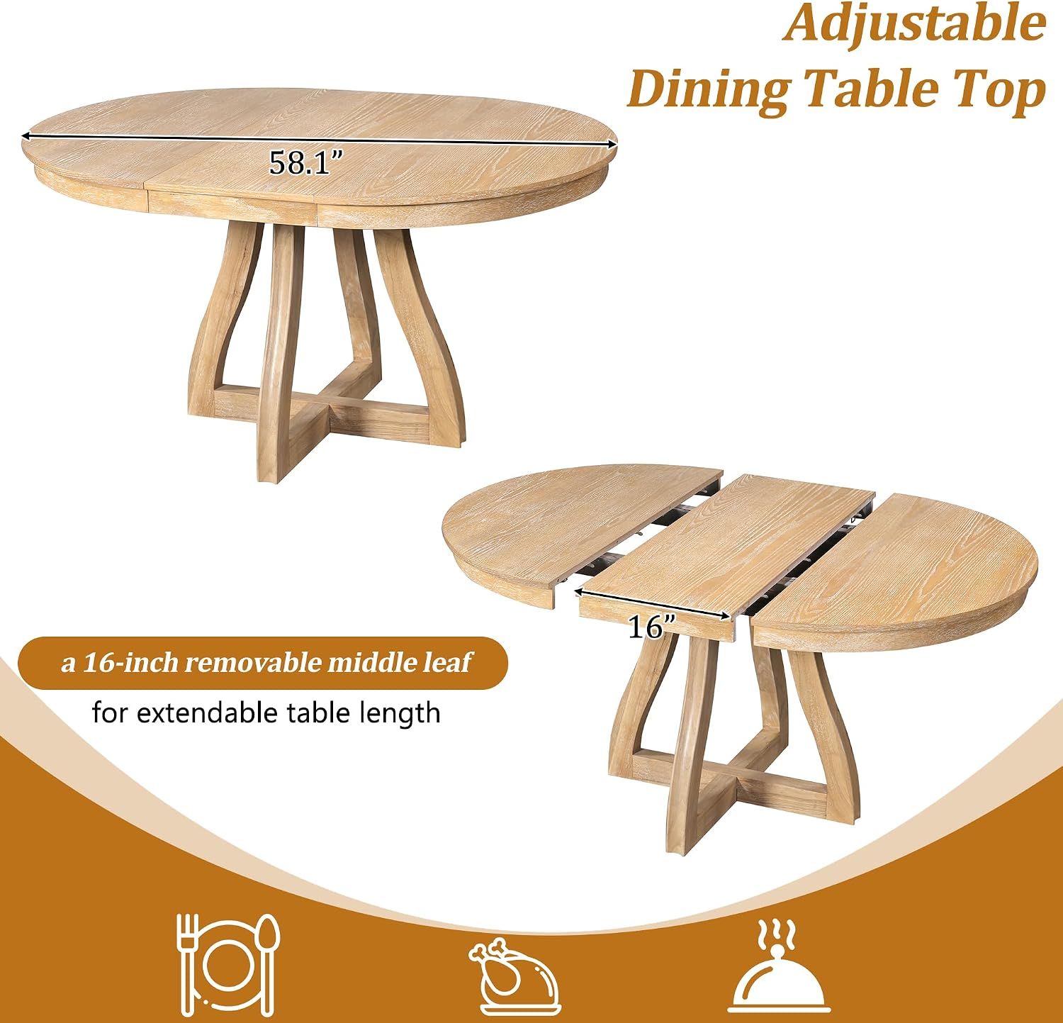 Merax Natural Wash Extendable Round Dining Table