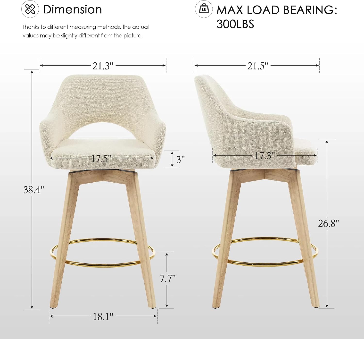 Beige Wood Swivel Bar Stools Set