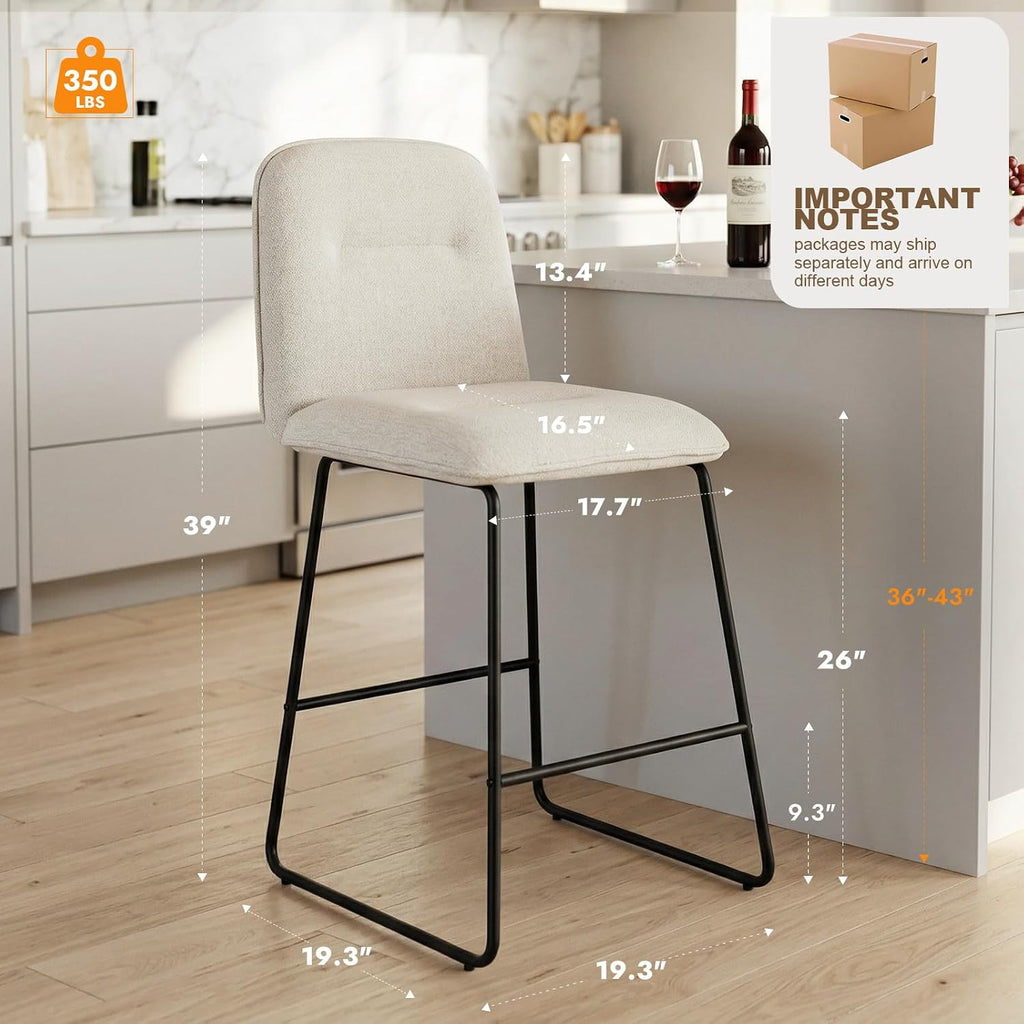 Beige Metal Counter Bar Stools Set