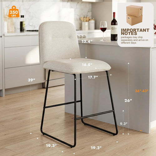 Beige Metal Counter Bar Stools Set