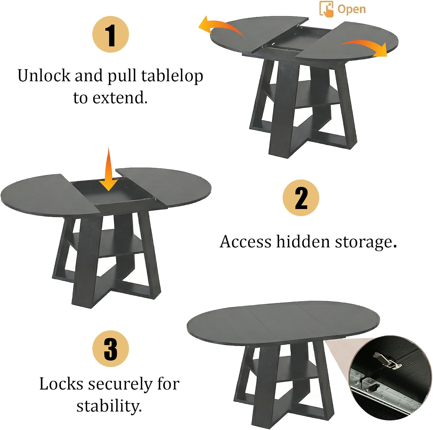 Black Extendable Oval 7 Piece Fabric Dining Set