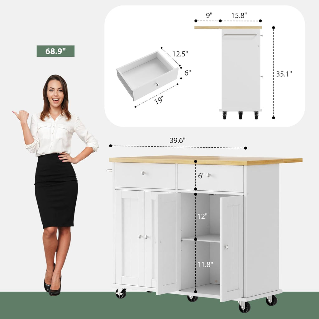 White Rolling Kitchen Island Cart