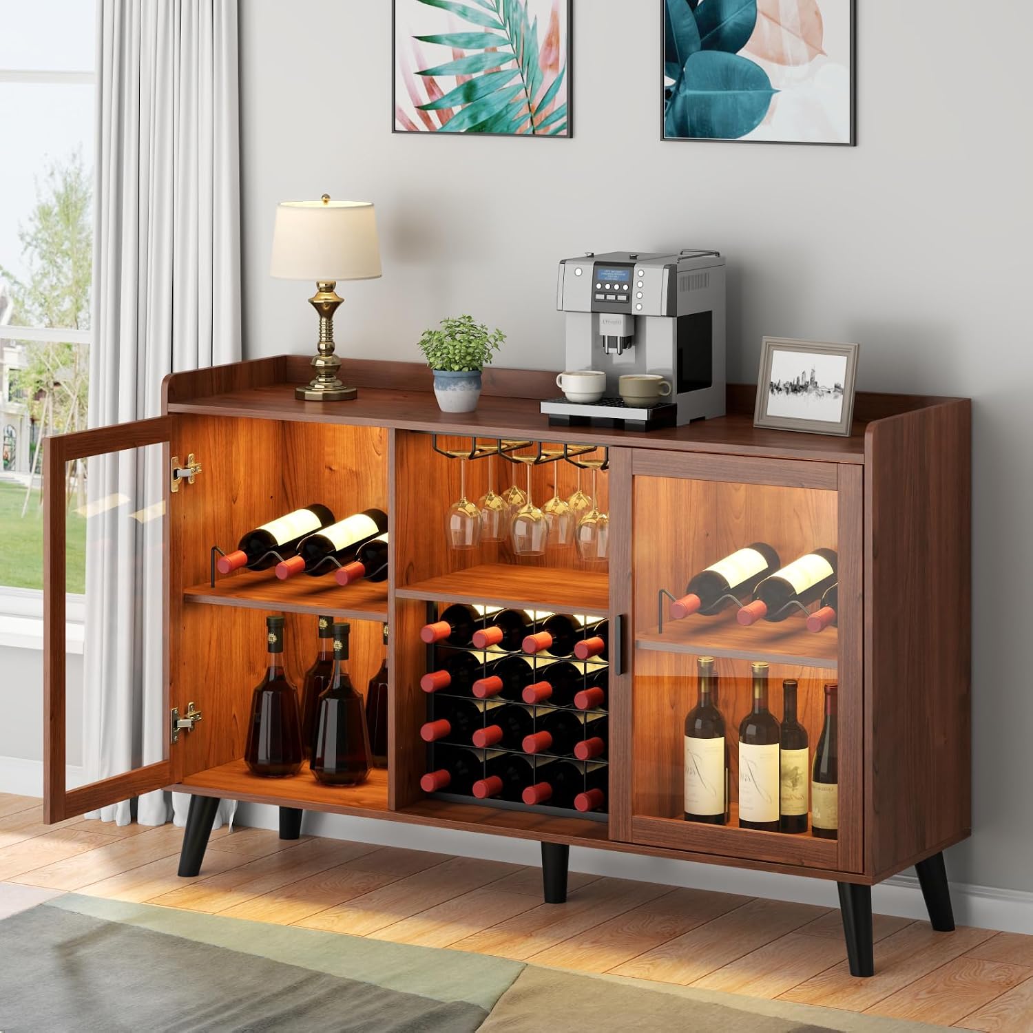 Loomie Walnut LED Wine Bar Cabinet
