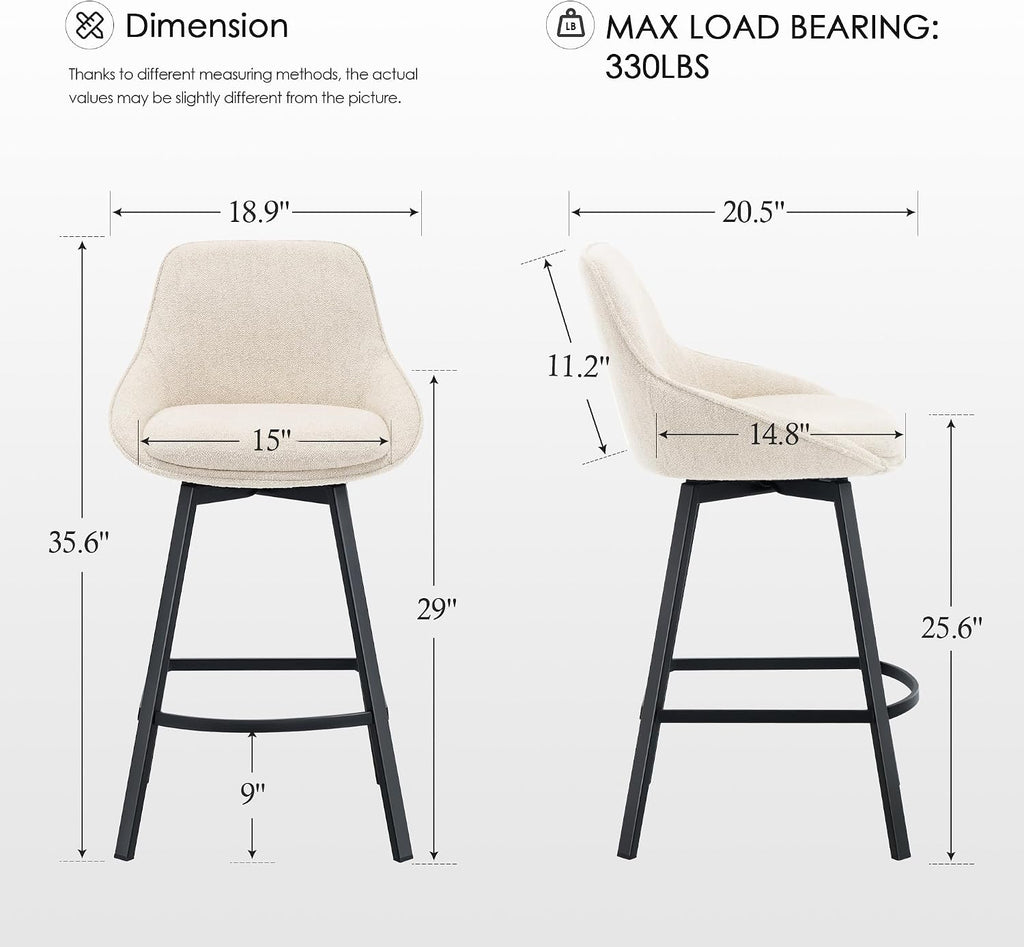 Beige Linen Swivel Bar Stools Set