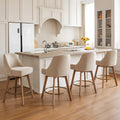 Sand Linen Wood Swivel Bar Stools Set