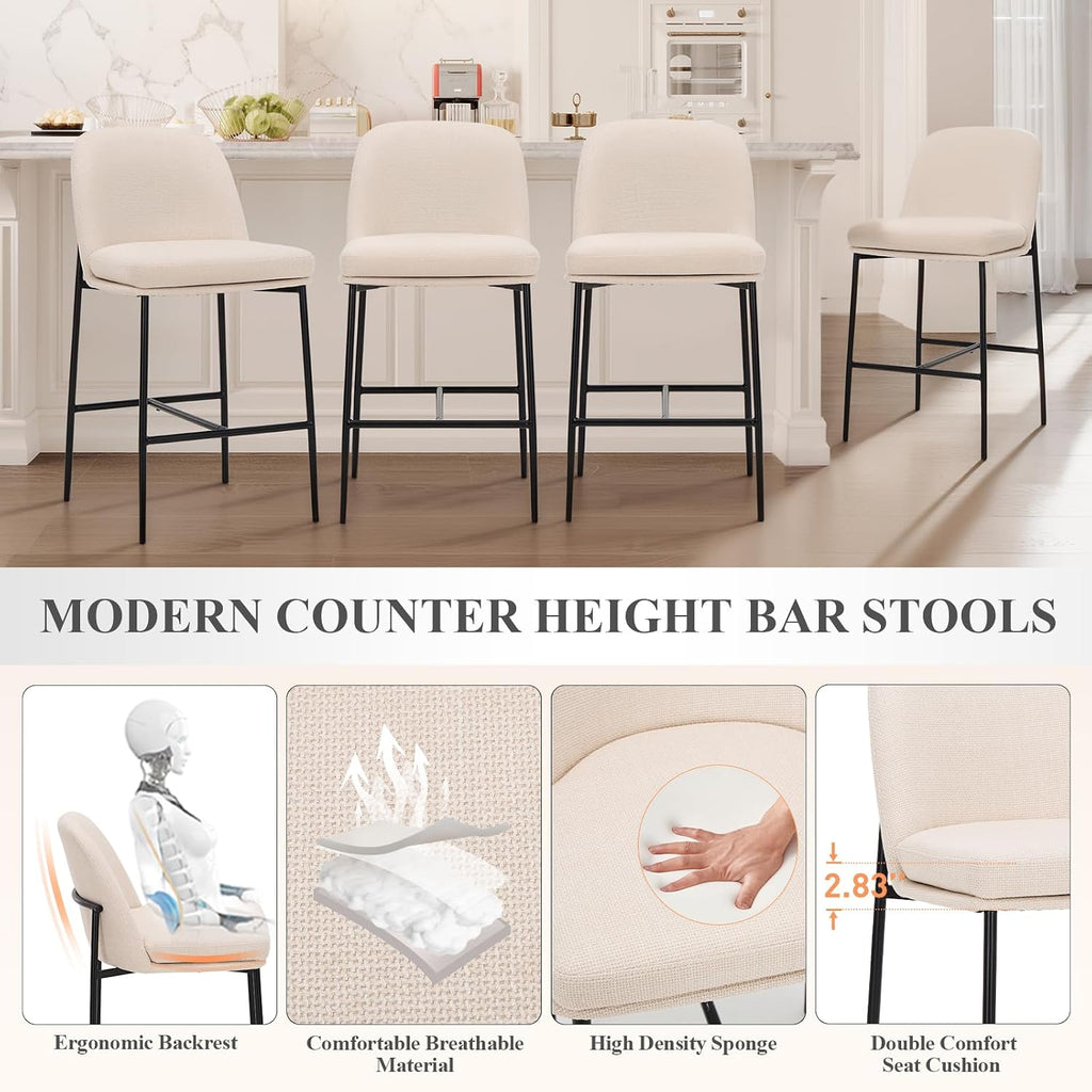 Beige Metal Counter Bar Stools Set