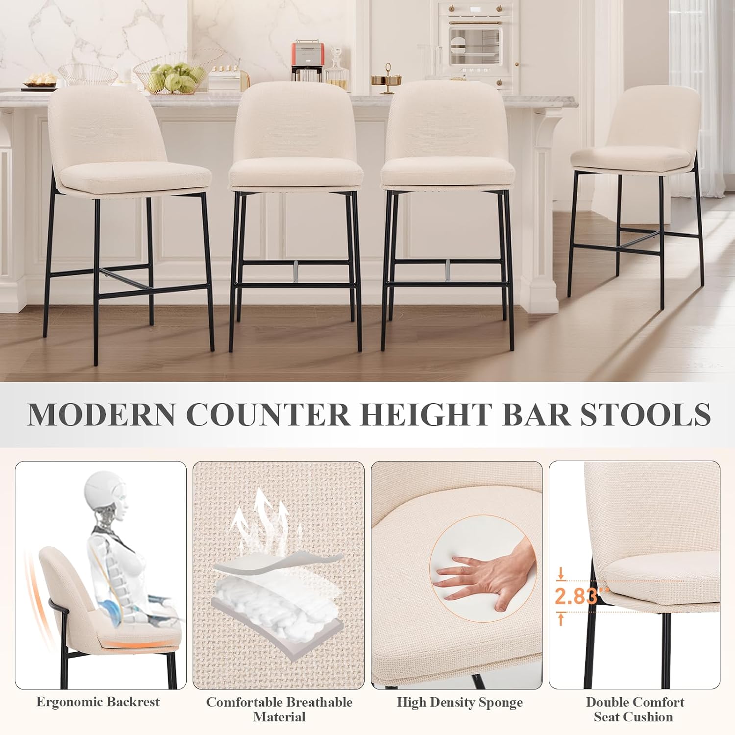 Beige Metal Counter Bar Stools Set