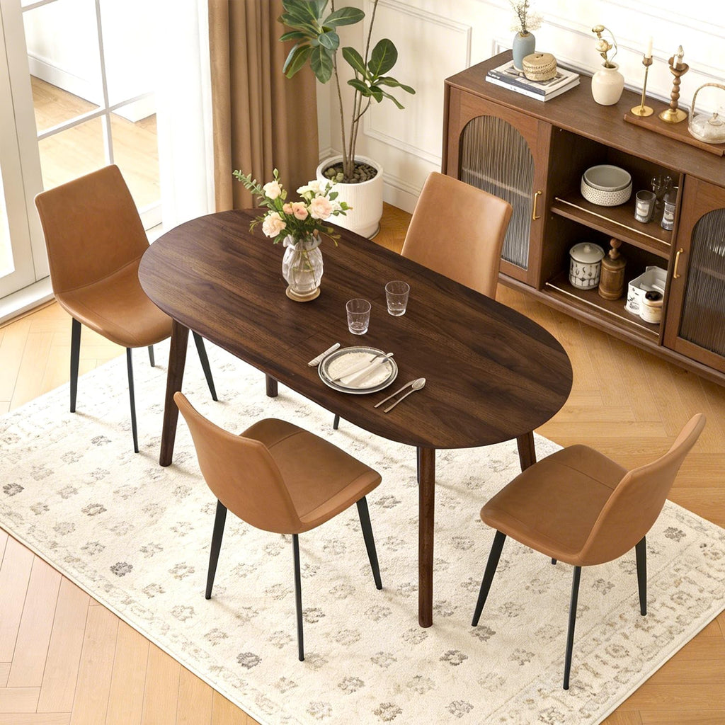 Walnut Oval 5 Piece PU Dining Set
