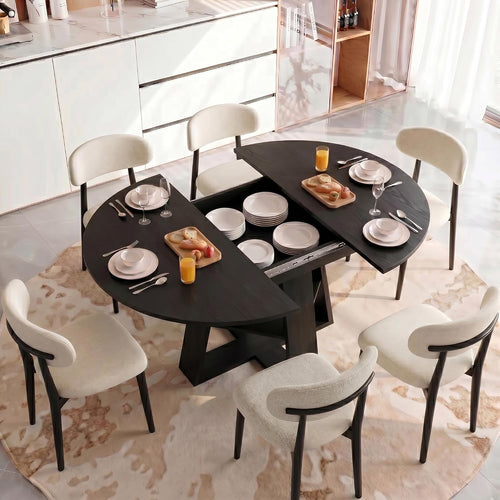 Black Extendable Oval 7 Piece Fabric Dining Set