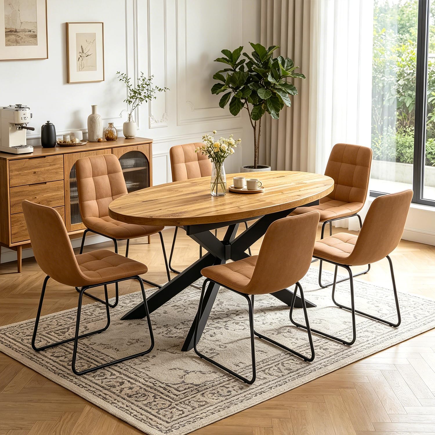 Walnut Extendable Oval 7 Piece Dining Set