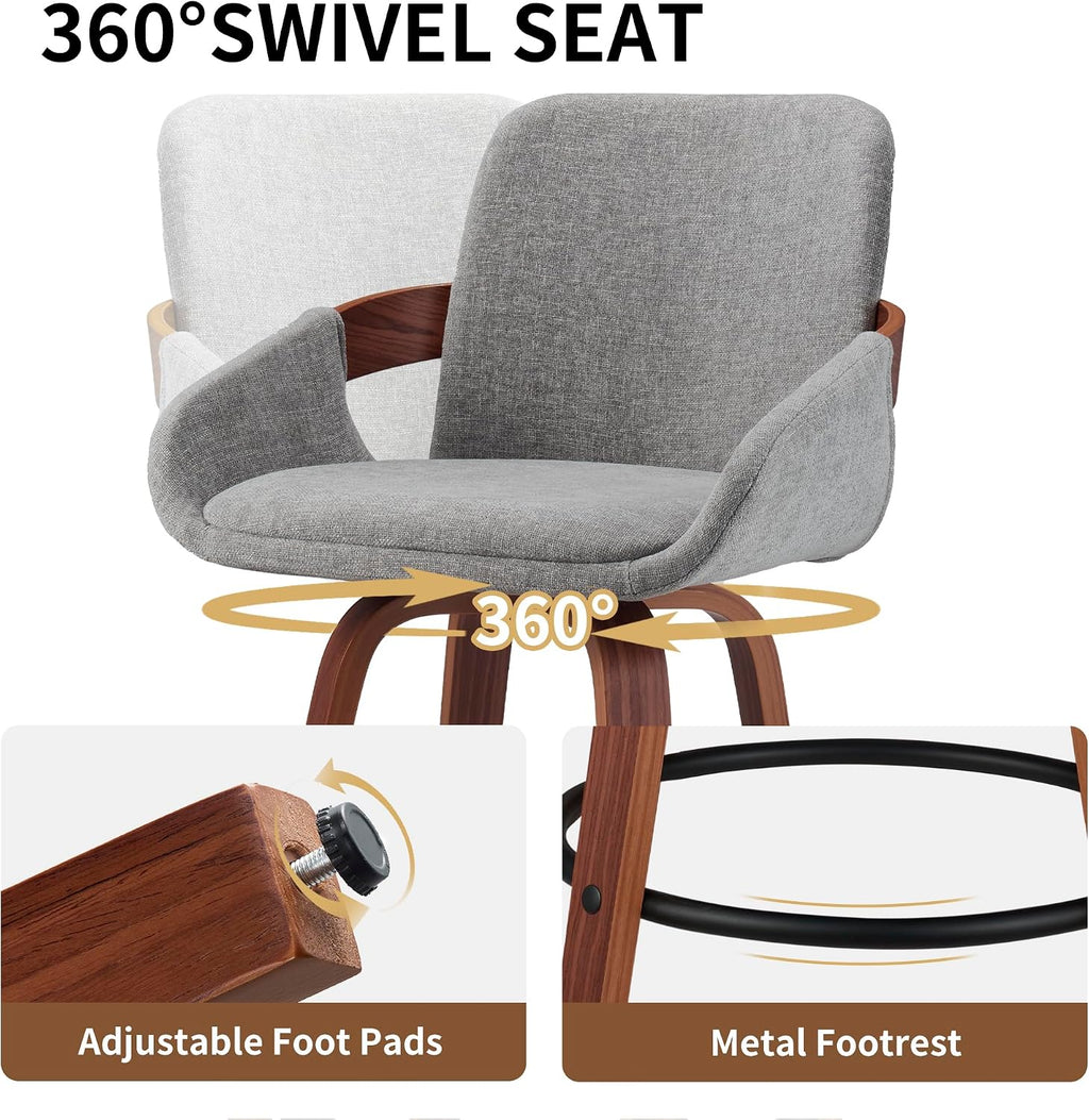 Light Grey Walnut Swivel Bar Stools Set