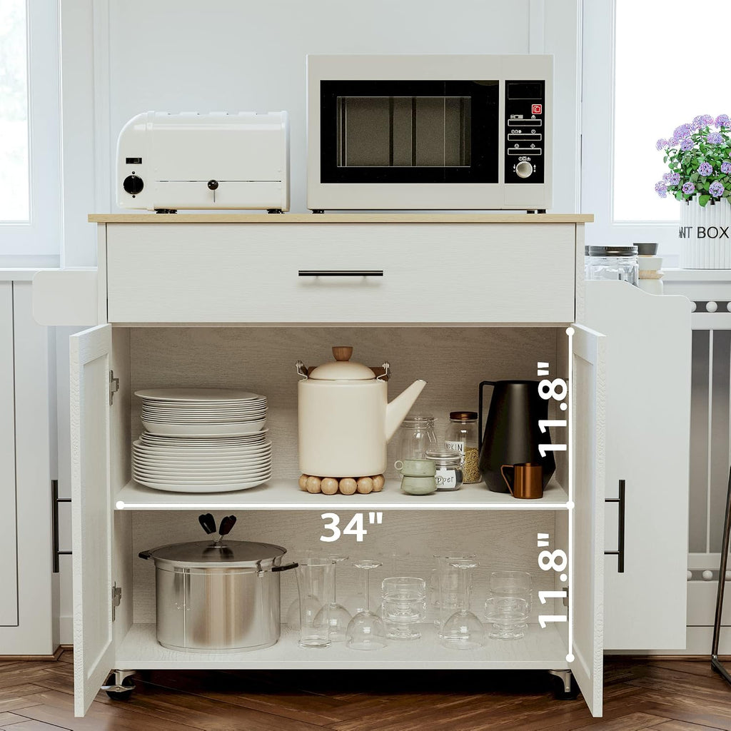 Rolling White Kitchen Island Cart